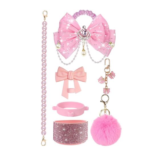 1 Set Tassenmanschette Funkelnde Strasssteine Imitierte Perlen Schleifen-Dekor Tassenzubehör mit Silikon-Bodenprotektor