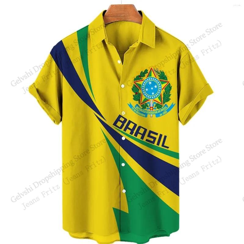 Fashion Mens Summer Hawaiian Shirt Brazil Flag 3d Print Shirt Short Sleeve Casual Beach Shirt Holiday Blouse Men Clothing