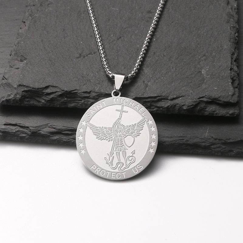 Archangel Saint Michael Medal Necklace for Women Men Stainless Steel Chain Gift Jewelry Accessory