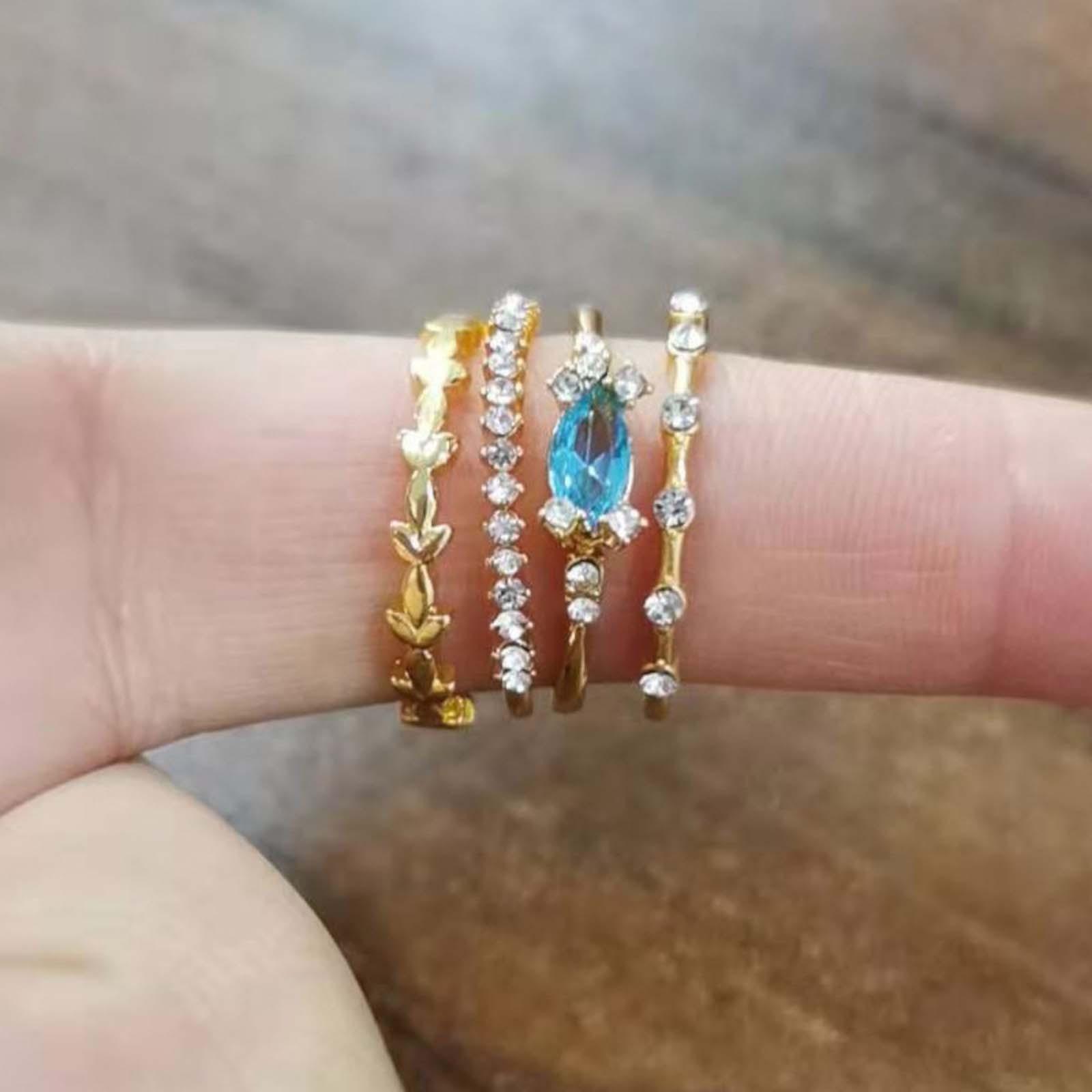 Four Piece Set Of Diamond Inlaid Zircon Flower Rings 11