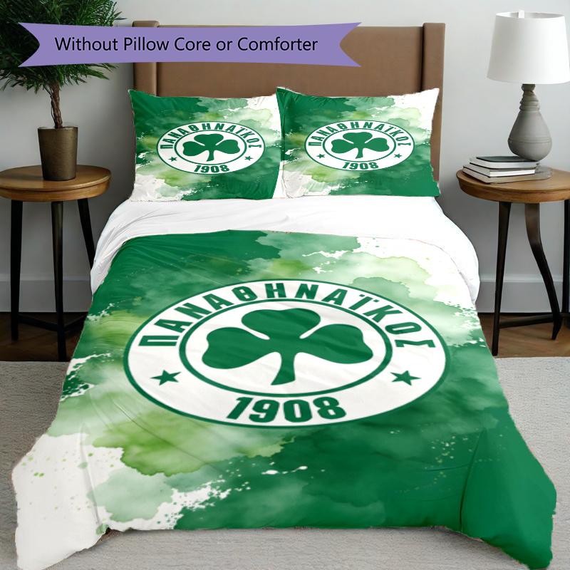 3pcs Duvet Cover Set (1*Duvet Cover + 2*Pillowcase, Without Core), Panathinaikos FC Print Bedding Set, Bedroom Decor, All‑Season, Gift