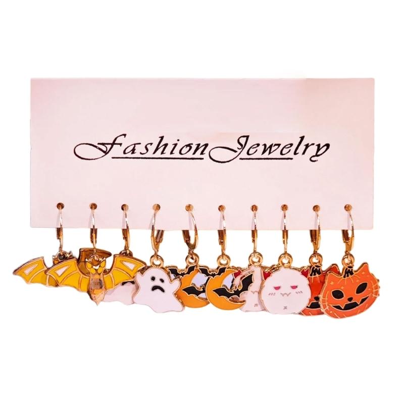 Fashionable Halloween Pumpkin Black Cats Dangle Earrings Festival Charm Syurdy Alloy Jewelry Accessory for Parties