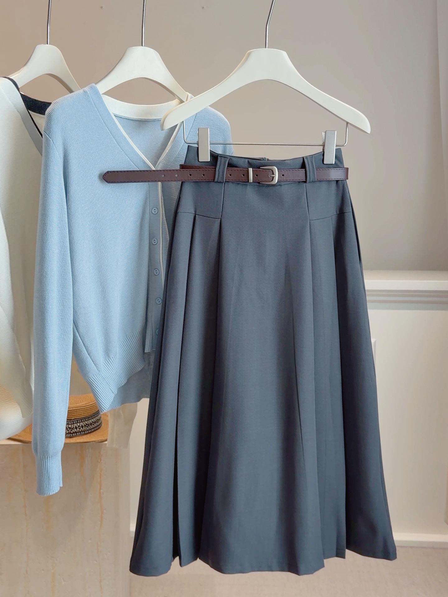 Korean Style High Waist Pleated A-line Skirt for Women - Spring/Summer Extra Large серый