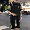 Embroidered Stitching Short-sleeved T-shirt Men's Summer Retro Sports Shorts Suit Men's Set