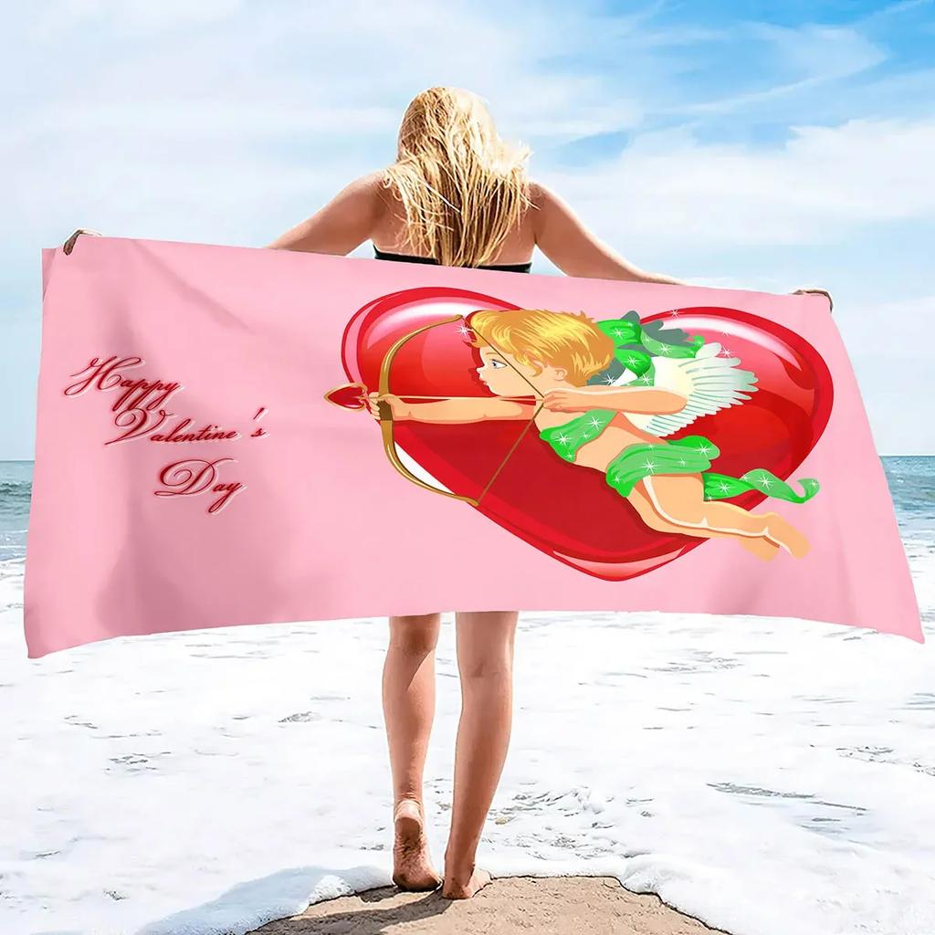 Valentine's Day Beach Towel Bath Sheet Towels Love Hearts Oversized Microfiber Sandless Beach Towels for Swimming Extra Large