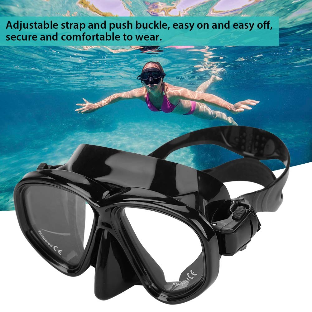 Diving Goggles for and Scuba Unisex Tempered Glass Black Anti-Fog Snorkeling, Swimming, Diving, Adults, Lenses,