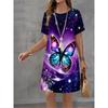 Women Dress Butterfly Pattern Printing Design Sense Pattern Summer Elegant Women A-Line Dress Casual Short Sleeve Mini Dress