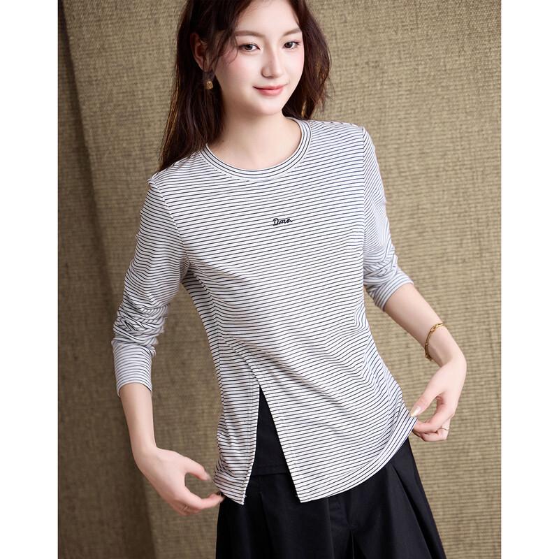 De Mana Women s Striped Retro Double-Layer Collar T-shirt S