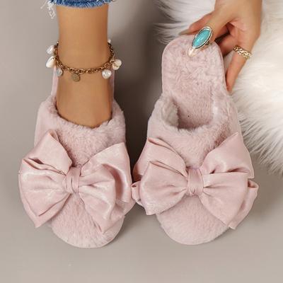 Fashion 2025  Winter Home Cotton Slippers Women Elegant Flat Bottom Warm Cover Head Plush Slippers Trendy Butterfly Knot Slippers