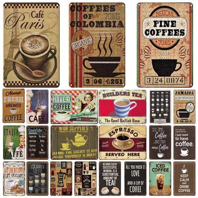 Retro Metal Decor Coffee Tin Sign Vintage Plaque Metal Plate Retro Wall Art Posters for Kitchen Bar Pub Iron Painting Wall Decor