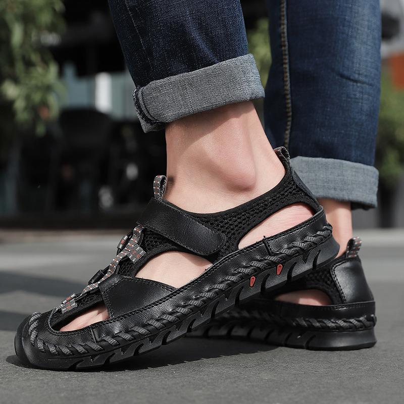 Summer Classic Black Sandals for Men Comfortable Soft Handmade Leather Sandals Large Size 48 Outdoor Casual Sandals Man Footwear