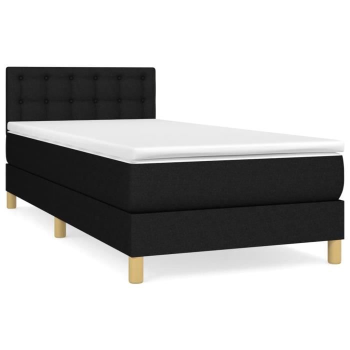 3140891 vidaXL Lit à sommier tapissier et matelas Noir 80x200 cm Tissu