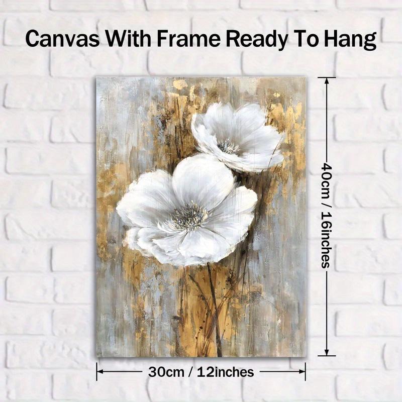With Frame White Floral Wall Pictures Painted Lily Bouquet Flower Painting Artwork For Living Room Decoration Wall Decor Living Room