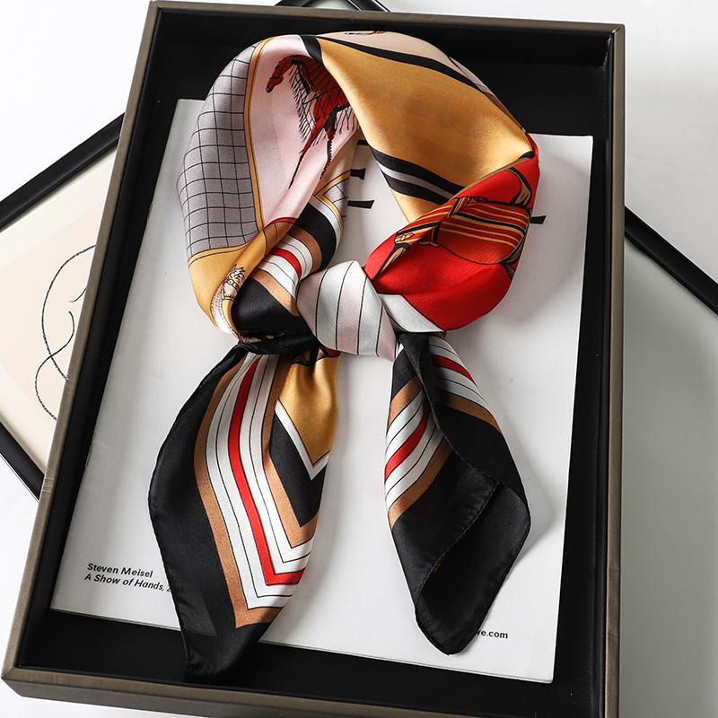 70*70CM Fashion Silk Square Scarf Women Satin Shawl Wrap Hijab Female Hair Band Luxury Ladies Print Design Headband Scarves