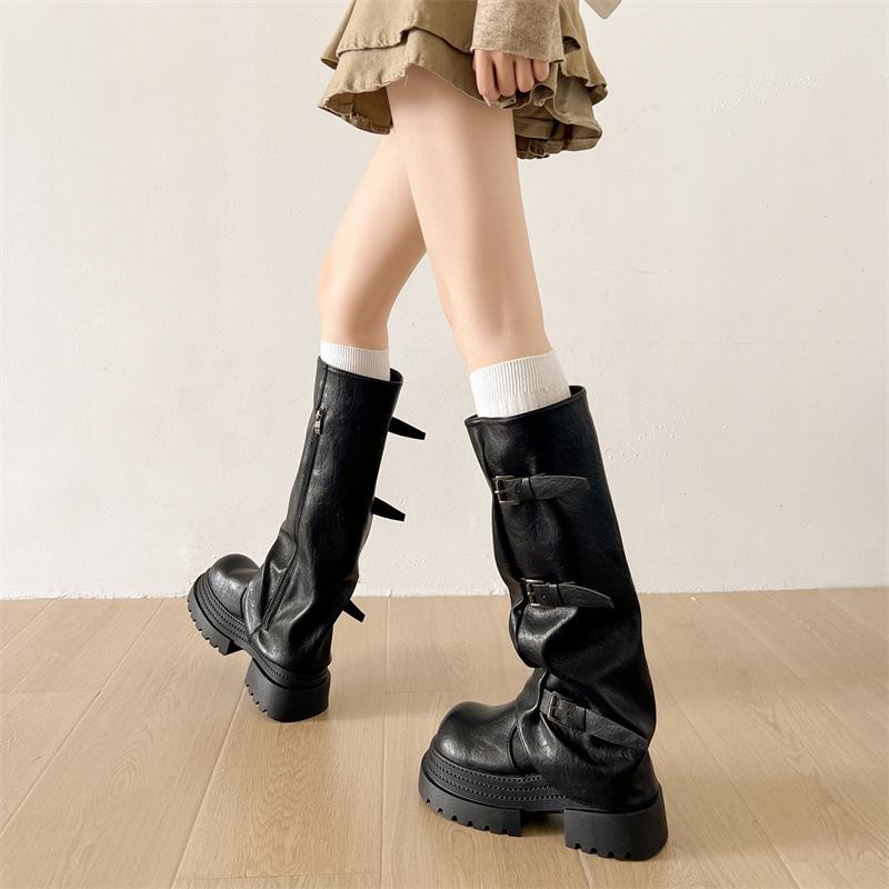Black Retro But Knee-thin Platform Boots Women's Boots 2025 New Autumn with Skirt Trousers Boots