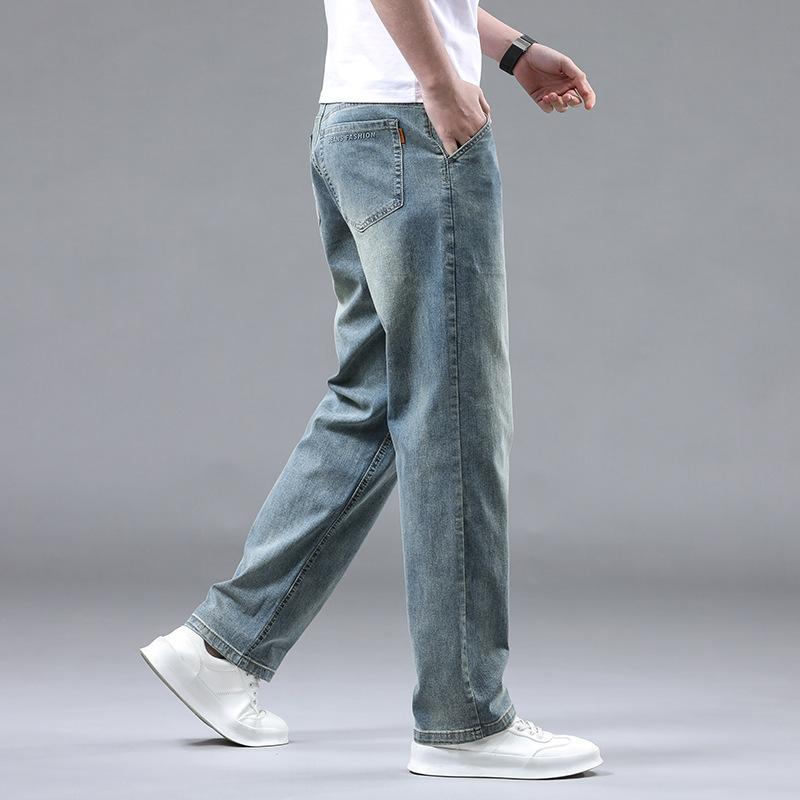 Summer Ultra-thin Lyocell Men's Jeans Drape Soft Fabric Loose Straight Casual Denim Pants Elastic Ice Silk Male Trousers