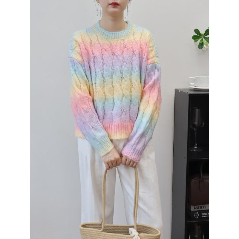 

Осень и зима новый свитер-пуловер с градиентным переходом цвета и ажурным узором, свободный, милый, мягкий, восковой трикотажный свитер-топ для женщин one size fits all розовый