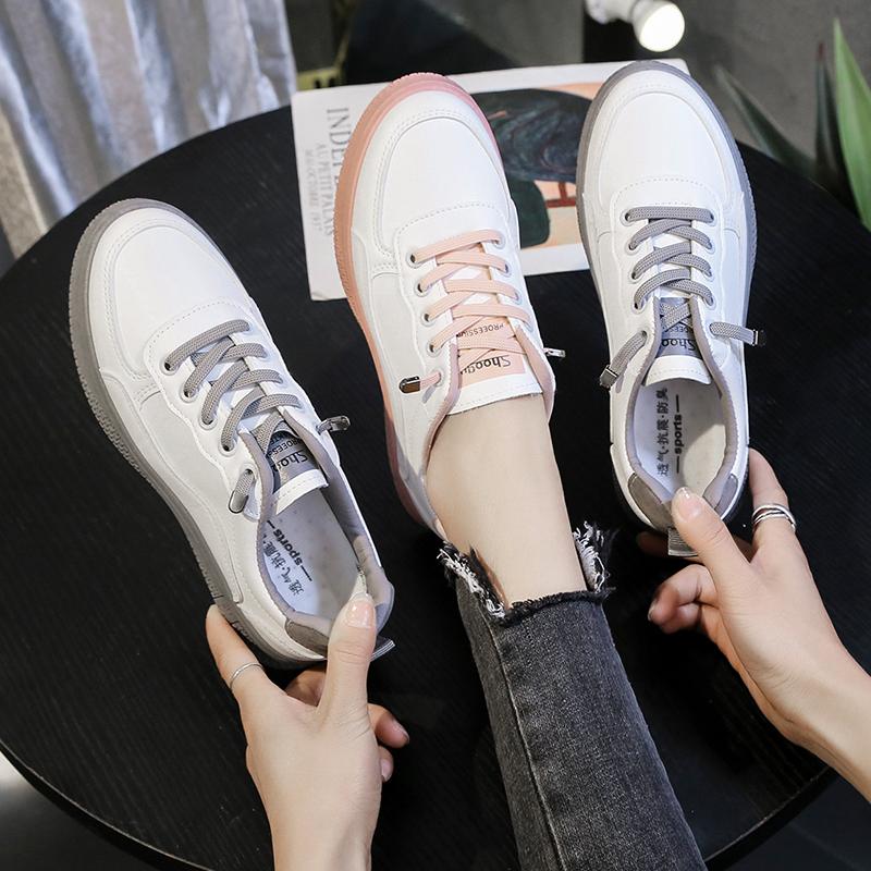 Fashion Comfort Sneakers Women Lace-up Pu Leather Casual Shoes Woman White Sneaker Women's Flats Zapatillas Mujer Tenis Feminino PINK
