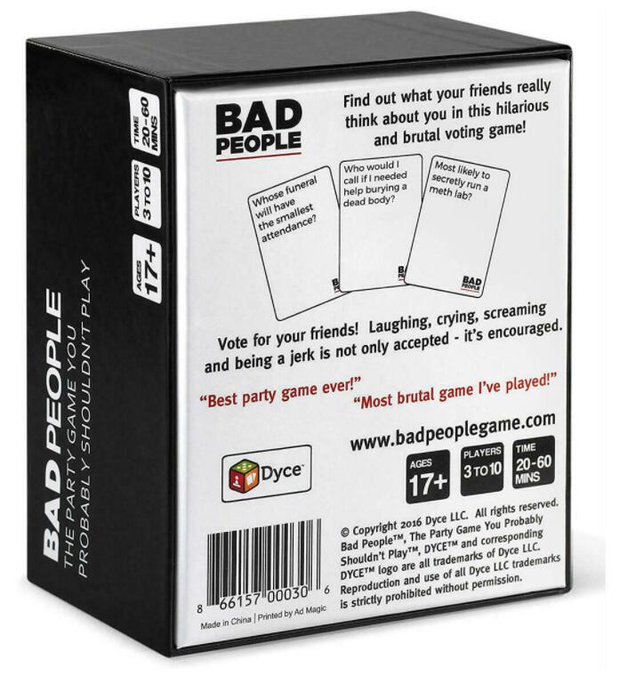Kötü İnsanlar Oyunları, Tamamen İngilizce Kart Oyunları, Aile Partisi Masa Oyunlarıdır.