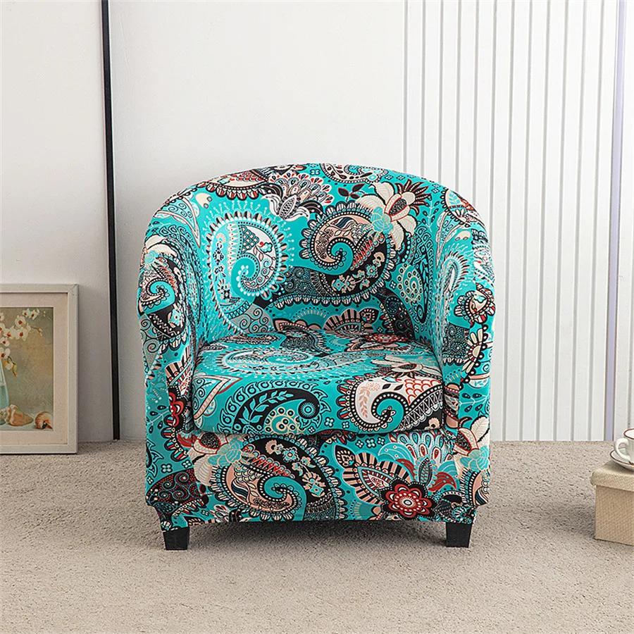Spandex Tub Chair Cover Flower Print Club Armchair Slipcover Elastic Washable Seat Case Protector for Living Room Home Decor