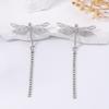 Simple fashion light luxury high-end design gold inlaid zircon long tassel dragonfly animal pendant earrings