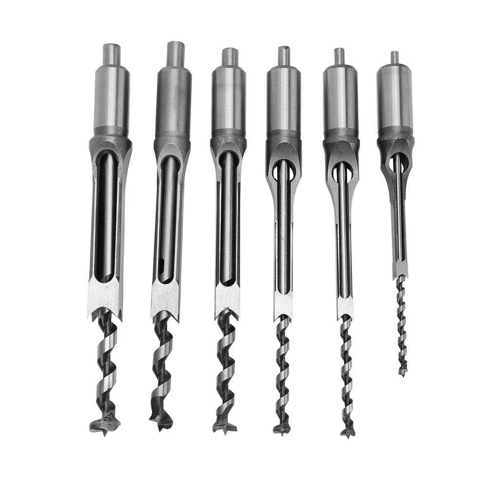 6Pcs SquaRe hole Saw Auger Drill Bit Mortising Chisel Woodworking Tool
