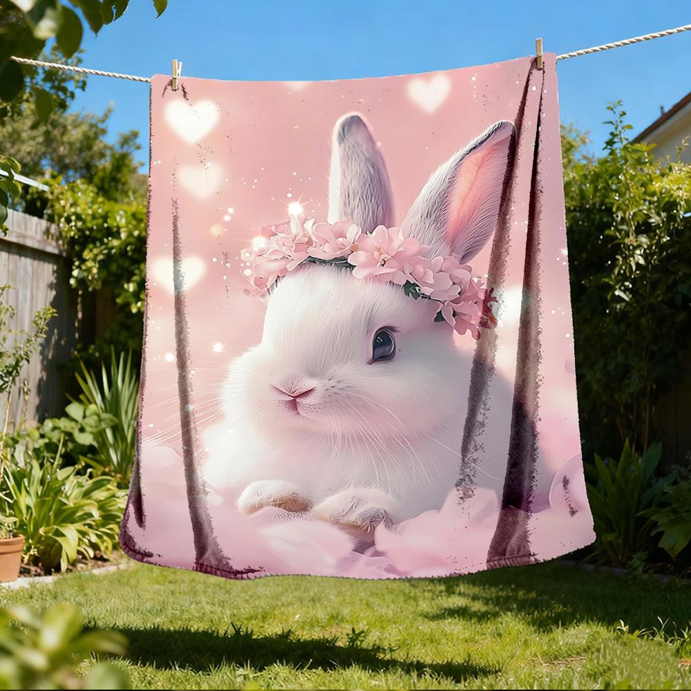 

1pc Floral Bunny Ears Outdoor Flannel Blanket , Machine Washable Perfect Gift for Birthday , Holiday Travel Accessory , Durable Material 80x120cm