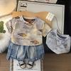 Boys' Short Sleeve Set 0-5 Year Old Summer Letter Printed T-shirt+Casual Cowboy Shorts Two Piece Set