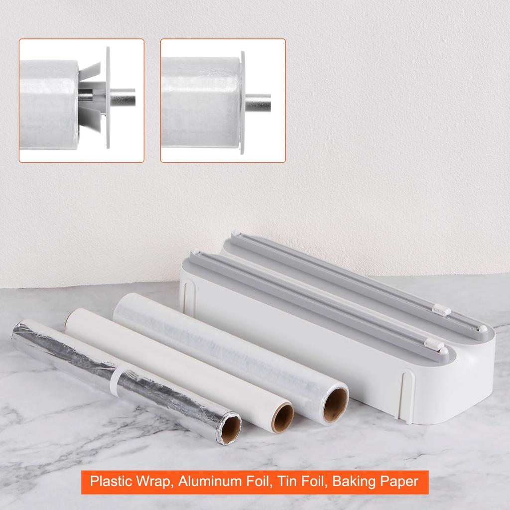Uxcell Plastic Wrap Dispenser 31cm X with Cutter and Magnetic Bottom for Tin Foil Wrap Aluminum Foil Gray 13 In 1 5.5cm