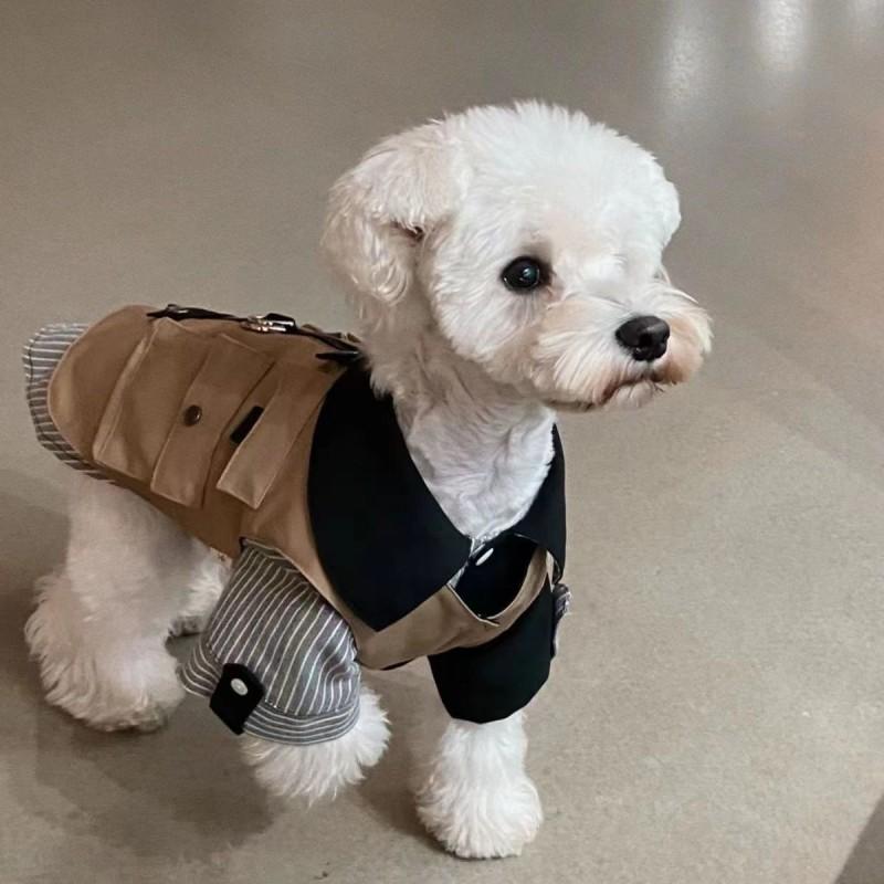 Pet Dog Vest Harness-Ready Workwear Style Cotton Blend Four Wearable Schnauzer Bichon Shiba