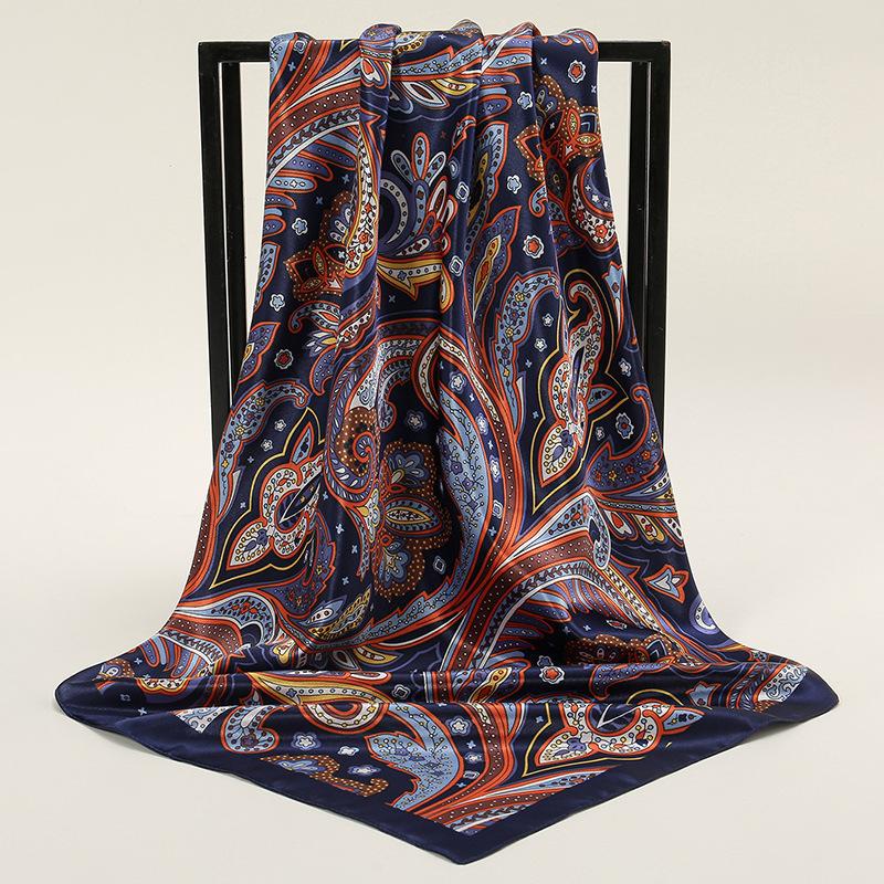 90*90Cm Women Square Silk Scarf Luxury Large Shawl Neckerchief Print Headband Female Foulard Bandana Wraps Hijab Scarves