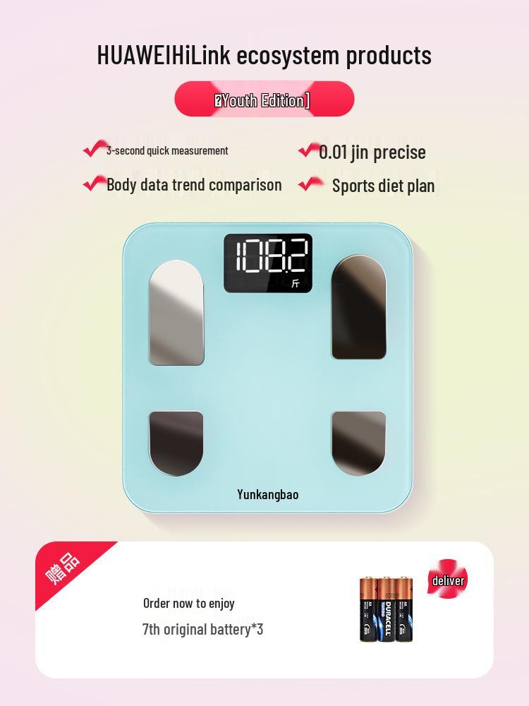 Yun Kang Bao Smart Bluetooth WiFi Body Fat Scale with Eight Electrodes for Accurate Household Measurement