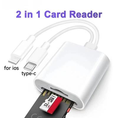 2 in 1 Hafıza Kartı Okuyucu SD TF Kart Okuyucu iPhone 15 14 13 12 11 X XS MAX xiaomi Realme Android USB Tip C Telefon Adaptörü
