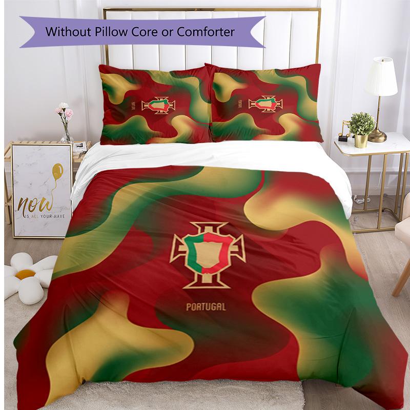 Set Biancheria da Letto Stampata Calcio Portogallo 3 Pezzi Set Copriletto Traspirante Accogliente come Regalo per la Casa Nuova o per le Feste