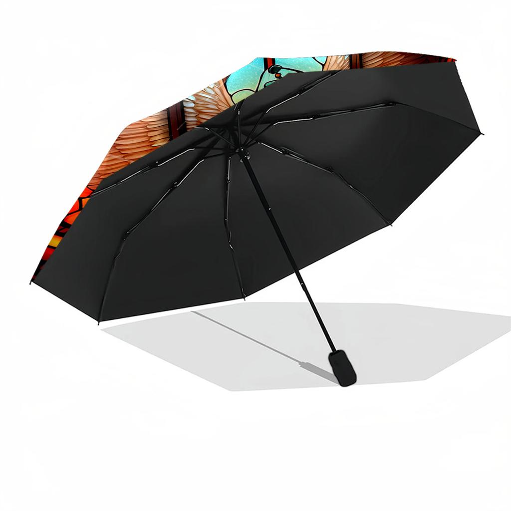 Buntglas Motorrad Kunst Automatischer Regenschirm Kompakt 8 Speichen Leichte Stabile Konstruktion Ganzjahres-Regenschirm für Reisen Modisches Accessoire