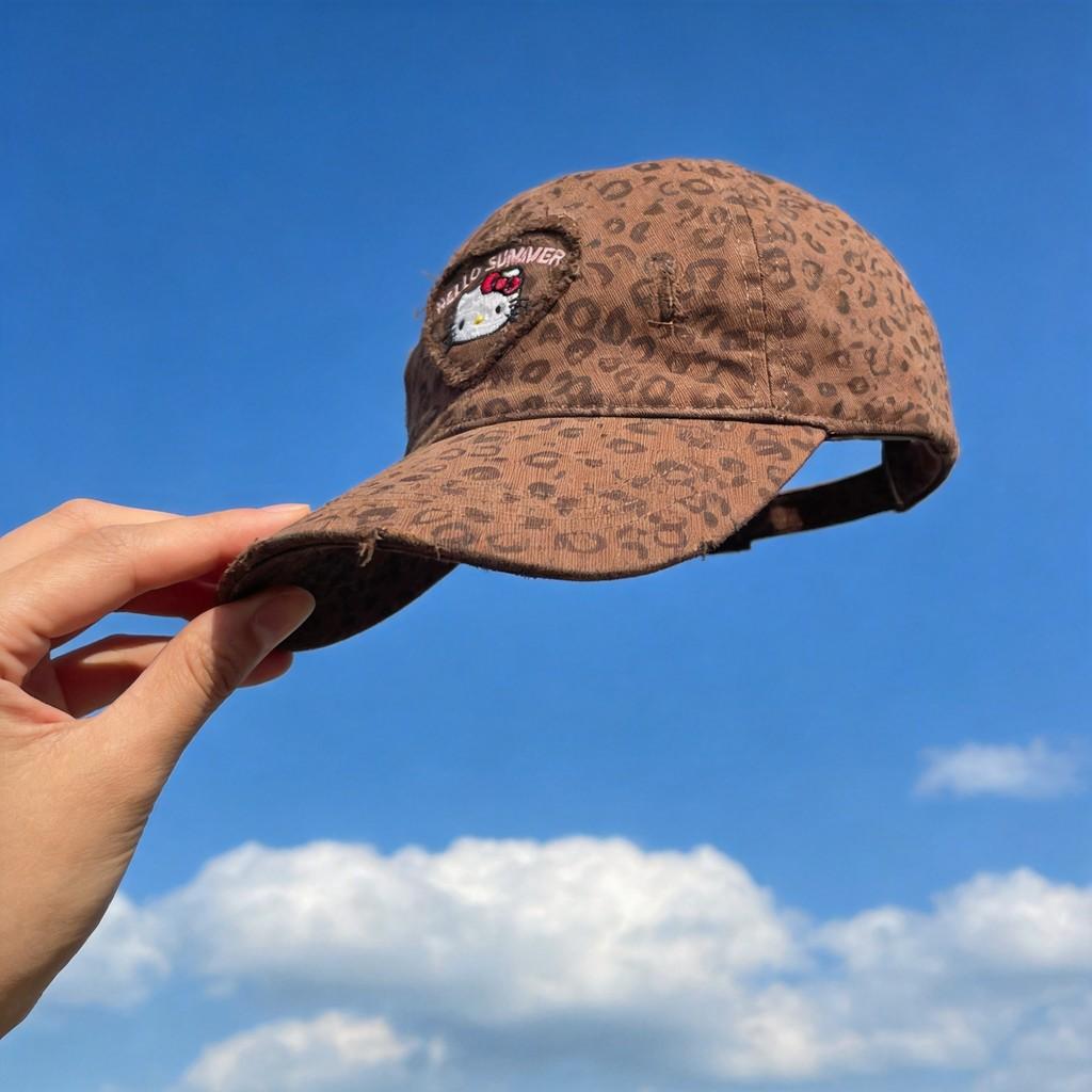 Cat Leopard Print Embroidered Baseball Cap With Adjustable Fit For Summer Sun Protection