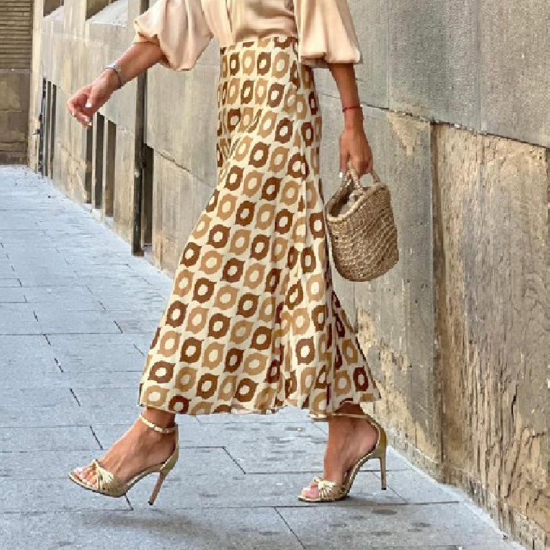 

Женские повседневные летние длинные юбки с высокой талией и принтом XL золотой