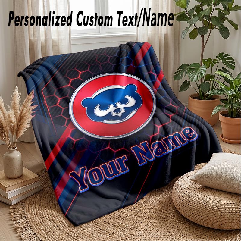 Chicago Cubs Custom Flannel Throw Blanket Print Your Name Text Soft Warm Blanket Holiday Present