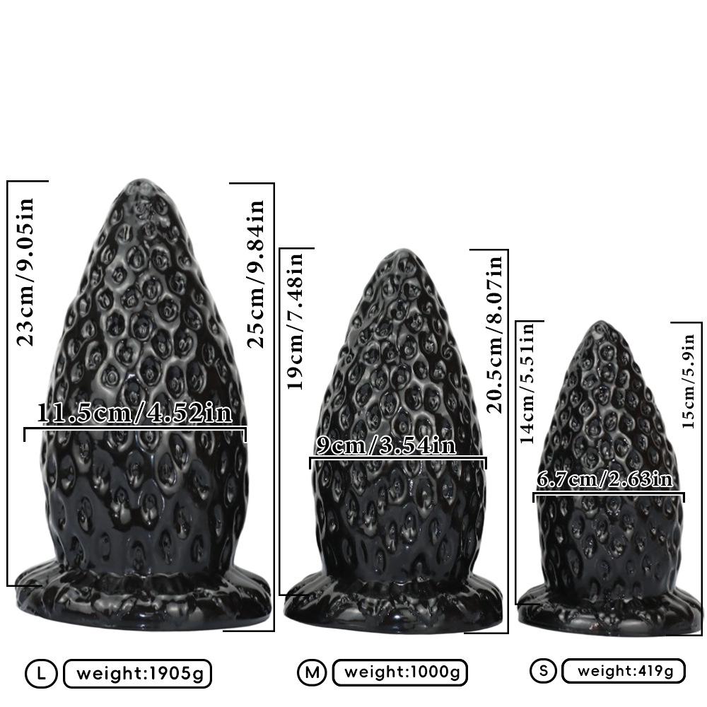Black 11cm Extra-Large Strawberry Anal Plug, Extra-Thick Male Toy