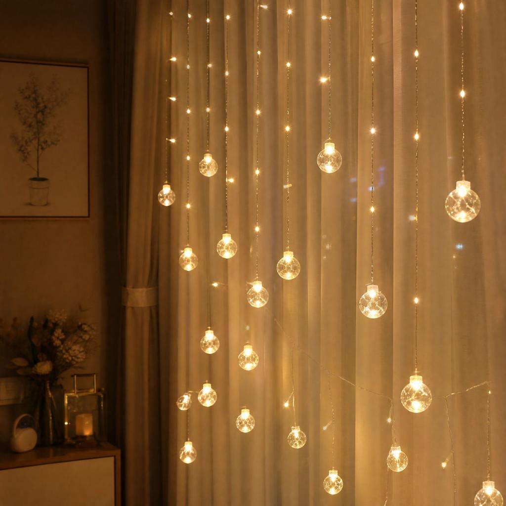 Wishing Ball Curtain Lights - Decorative String Light with Ornaments for Bedroom Window Home Decor