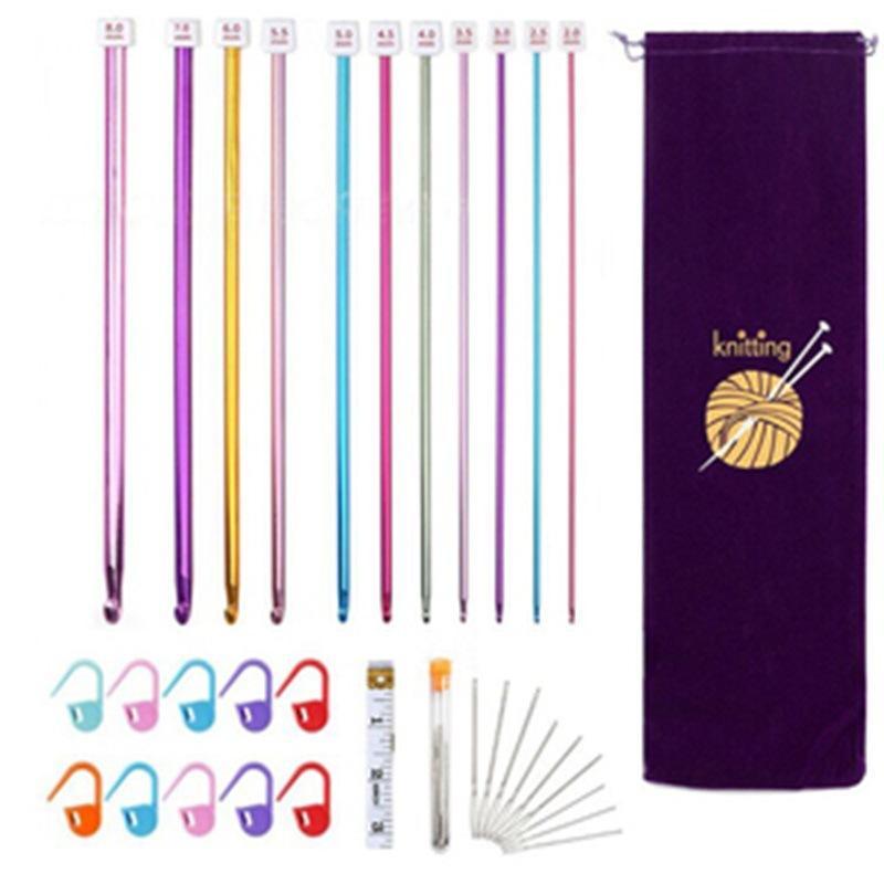 Afghan Crochet Hook Set Colored Anodized Aluminum Cost-Effective Full Set for Beginner DIY Weaving Knitting Craft Hobby