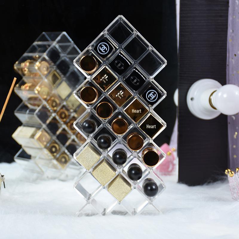 28-Slot Vertical Lipstick & Gloss Display Stand - Transparent Fish-Shaped Holder