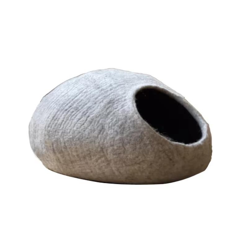 Nouveau Lit pour Chats Domestiques Laine Feutrée Faite Main Lavable Imperméable Meuble pour Animaux de Compagnie Laine Feutrée Premium Grotte pour Chatons Décoloration Petite Maison pour Animaux de Compagnie 46.5x49x5cm
