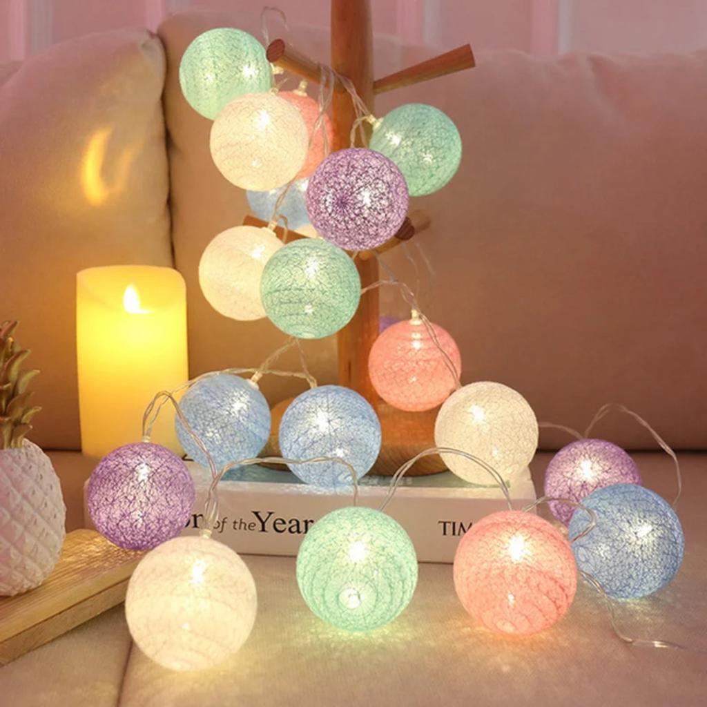 New 20 LEDs USB Powered Cotton Ball Fairy String Lights Holiday Wedding Party Patio Bedroom Christmas Decorations Lighting Navid