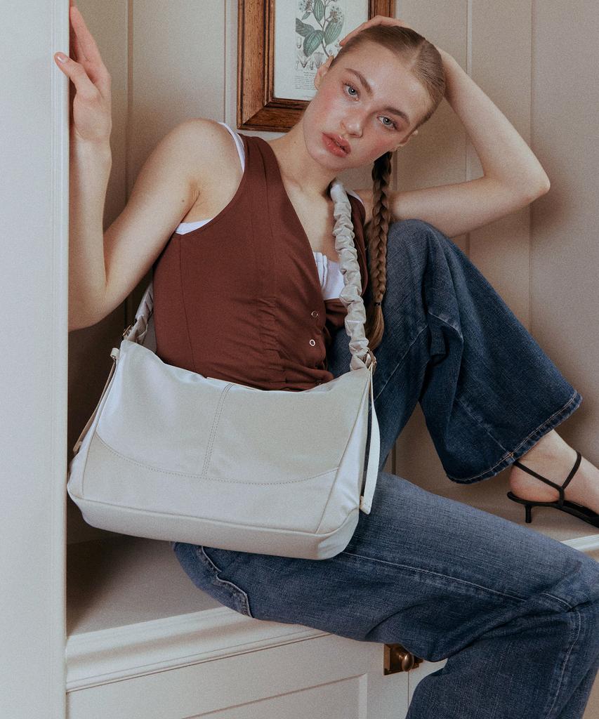 Bbyb Mona Ruffle Medium Shoulder Bag (Beige)