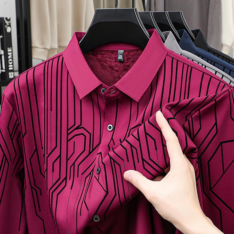 Long Sleeve Shirt Striped Printed Lapel Collar Middle-Aged & Young Business Versatile Minimalist M