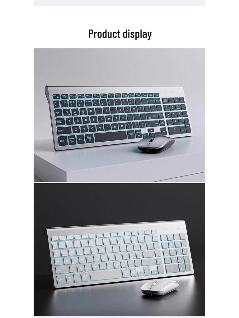 Dual-Mode Backlit Bluetooth Wireless Keyboard & Mouse Set with Eight-Color Lighting