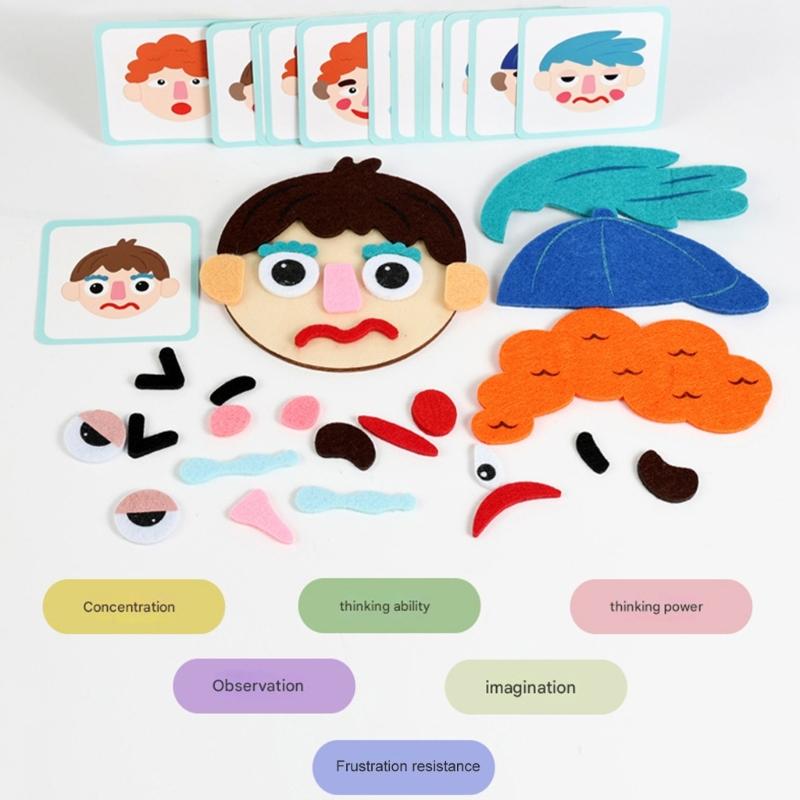 Interactive Play Toy Childrens Emotion Recognition Game Soft Felt Face Parts For Creative Fun
