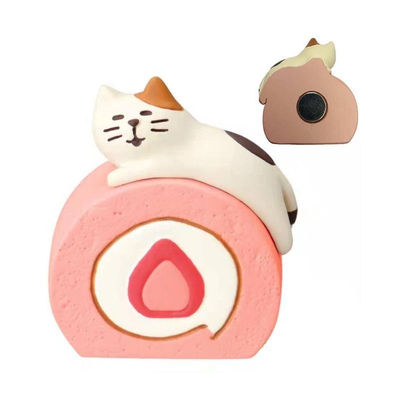 Japanese cat refrigerator sticker, grocery zakka cute bread coffee shop decoration gift miniature resin ornament
