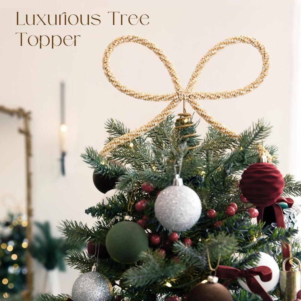 Rhinestone Bow Christmas Tree Topper Metal Gold/Silver Xmas Tree Ornament Decorative Props Extra Large Christmas Decoration